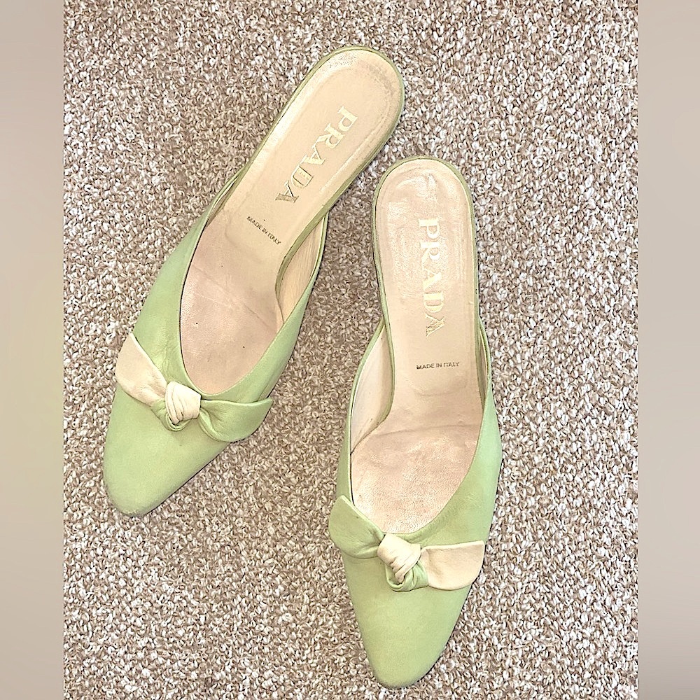 SOLD Vintage Prada mule Kitten Heels genuine leather size US 8 European 38.5